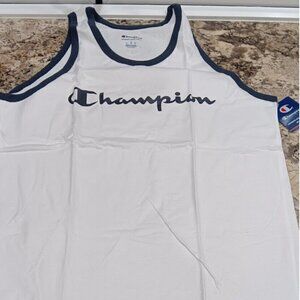 Tags Still On: Large Champion Sleeveless Shirt White And Blue Men's